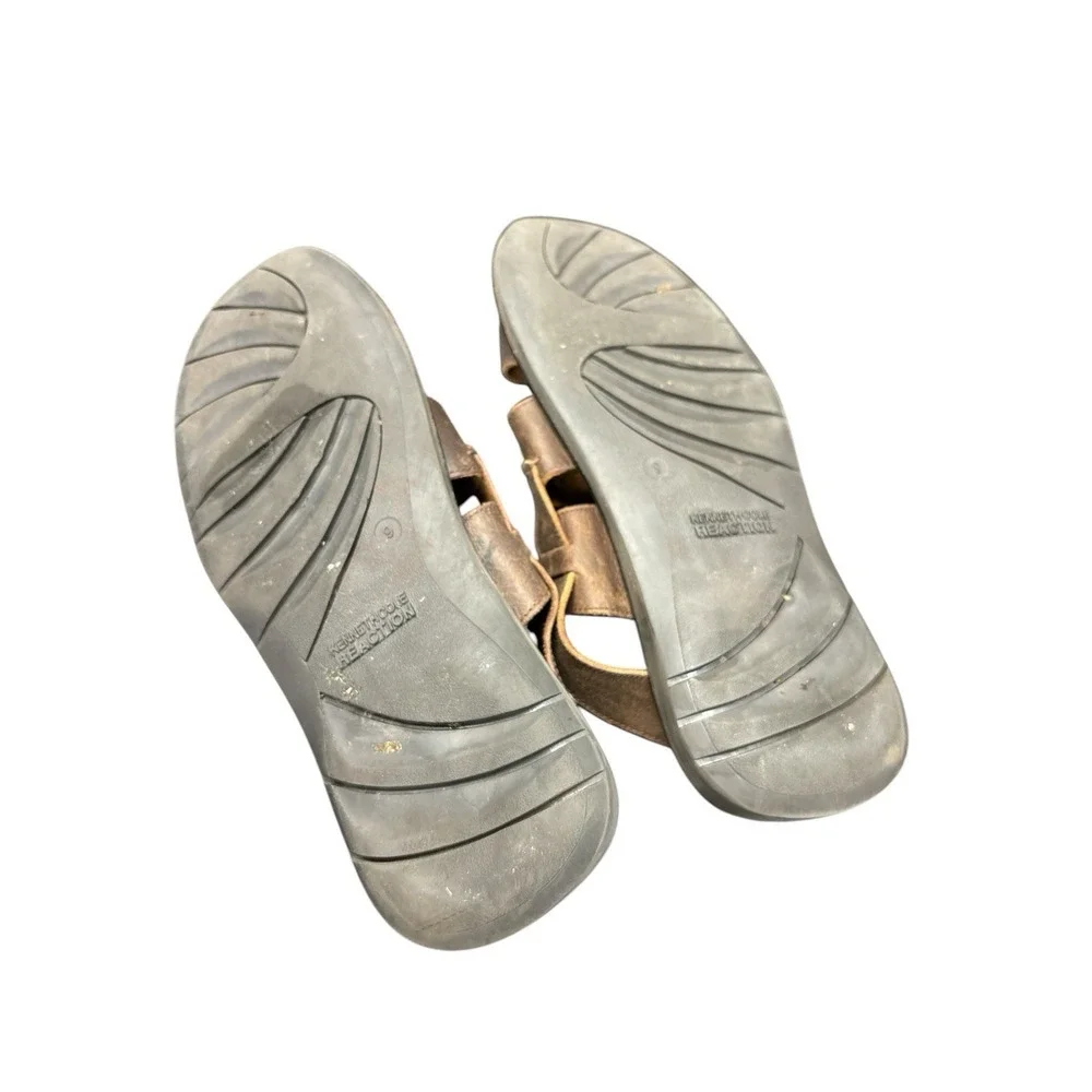 Kenneth Cole Reaction Sandals Mens Brown Leather Fisherman Buckle Close Toe Sz 9